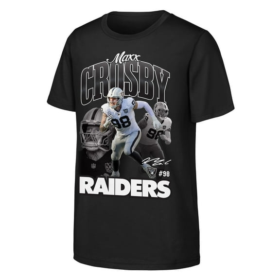 Youth Outerstuff Maxx Crosby Black Las Vegas Raiders Triple Pic T-Shirt