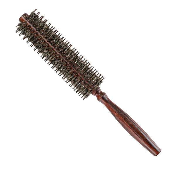 Unique Bargains Nylon Bristle Round Curling Hair Ruled Comb with Wood Handle for Hair Drying Styling Brown 12 Row S