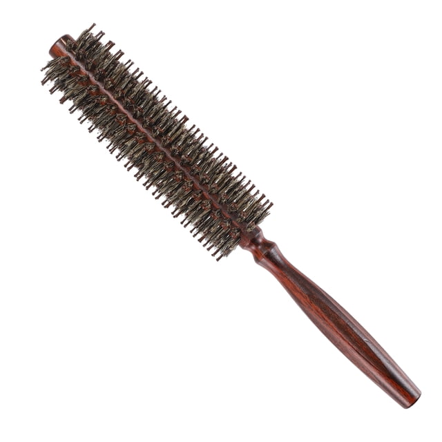 Unique Bargains Nylon Bristle Round Curling Hair Ruled Comb with Wood Handle for Hair Drying Styling Brown S Size 12 Row