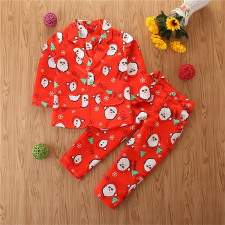 

FZM Christmas Kids Toddler Baby Boys Autumn Winter Christmas Santa Print Long Sleeve Button Down Jacket Coat Pants Shirt Set Clothes