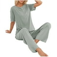 thumbnail image 4 of UAMVSH Womens 2 Pack Pajamas Set Long Sleeve Pajamas Top and Pants Crew Neck Pjs Sets Soft Sleepwear Loungewear, 4 of 5