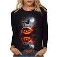 thumbnail image 2 of Women's Long Sleeve T-Shirts Crewneck Casual Fall Tops Vintage Witch Pumpkin Graphic Print Lightweight Pullover Blouses for Halloween Party Festive Holiday Novelty Tees, 2 of 6