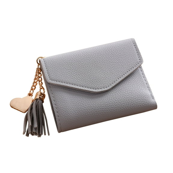 KALLORY 1Pcs Wallet Card Holder for Women Cute Triple Folded Pu Leather Cash Holder in Light Grey 4.72x3.54x0.39Inch