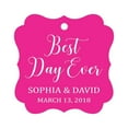 thumbnail image 1 of Darling Souvenir Personalized Fancy Frame Wedding Gift Tags 'Best Day Ever' Custom Name & Date Favor Hang Tags-Magenta-50 Tags, 1 of 1