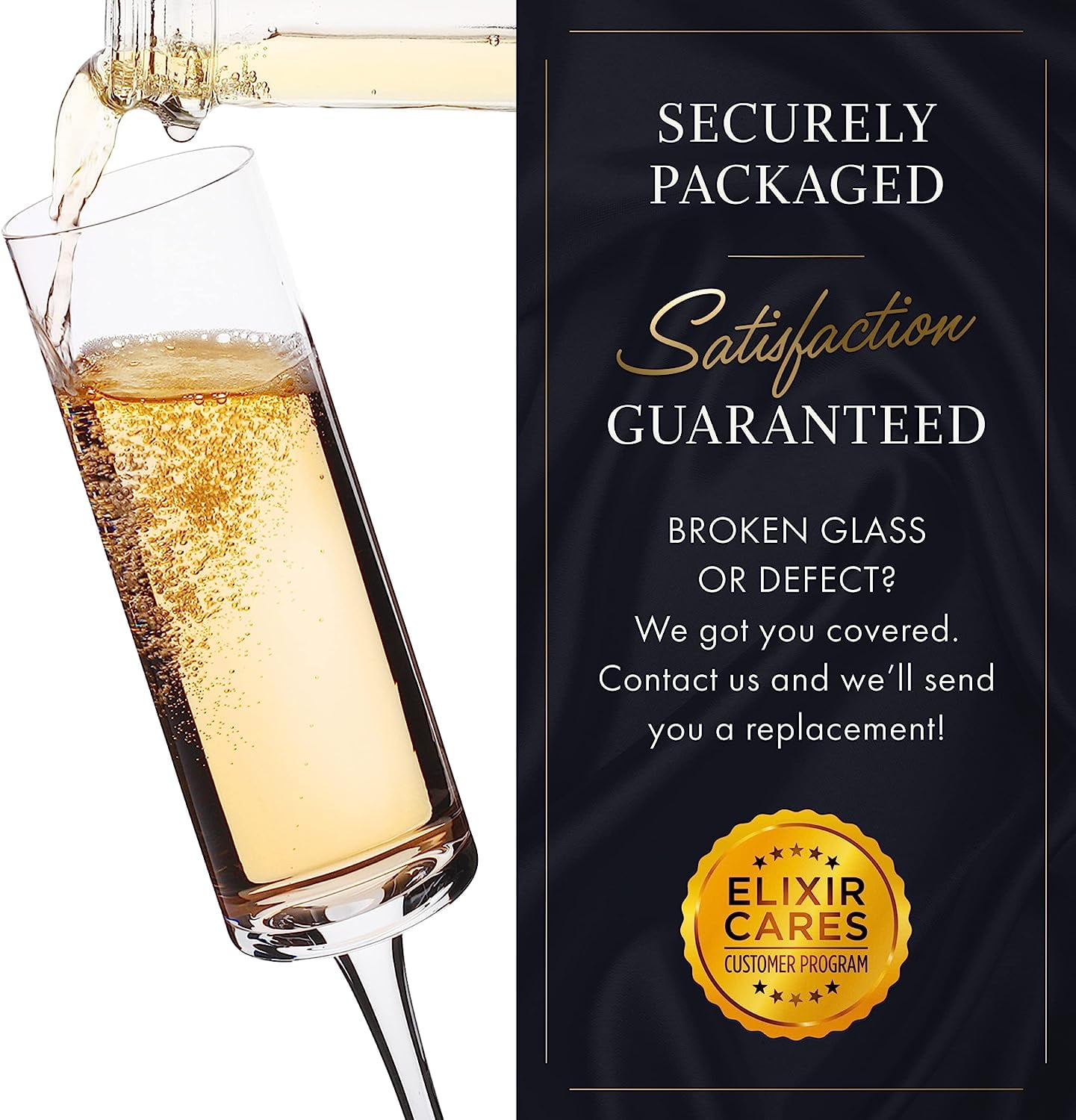 Crystal Square Champagne Flutes 4 pack 6oz - Elixir Glassware
