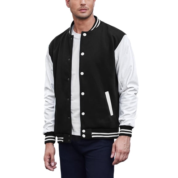 Mens Varsity Bomber Jacket Casual Lettermen Jackets Coat Pure (Black XL)