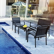 Devoko 4 Pieces Patio Furniture Outdoor furniture Outdoor Patio Furniture Set Textilene Bistro Set Modern Conversation Set Black Bistro Set with Loveseat Tea Table for Home, Lawn and Balcony (Black)