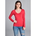 thumbnail image 4 of Emmalise Women's Casual Basic V-Neck Tshirt Long Sleeves Tee Top - Fuchsia, S, 4 of 4