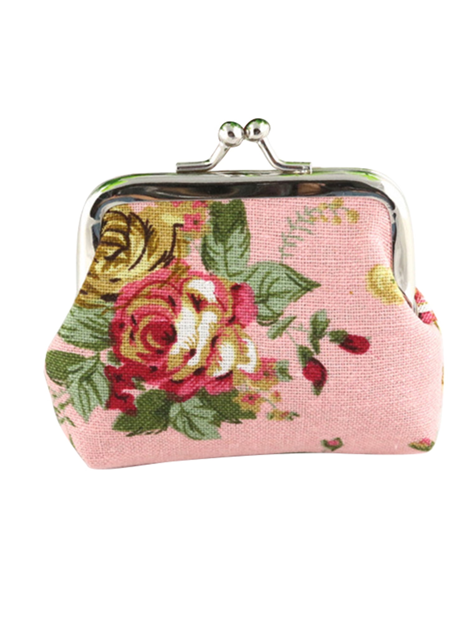 Womens Vintage Floral Canvas Small Wallet Clasp Mini Coin Purse Clasp