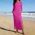 thumbnail image 3 of Elvqul Robe Femme à Col Rond Été Sans Manches Formelle Unie à Enfiler Robe Maxi Femme Rose Vif, 3 of 6