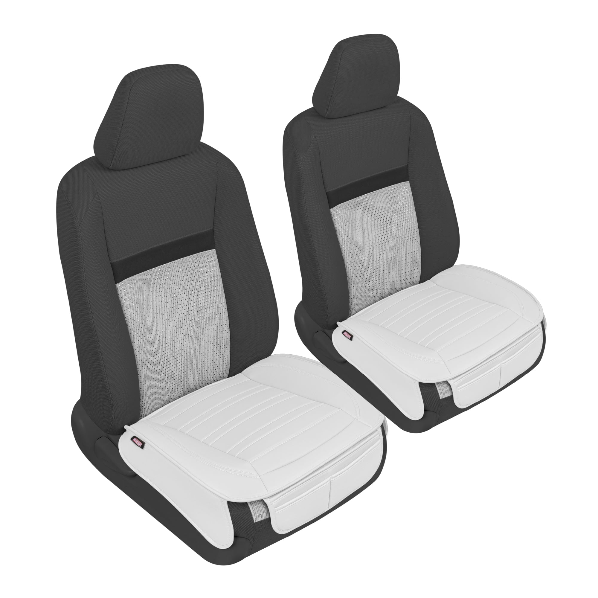 Motor Trend Faux Leather Front Car Seat Covers, Set of 2 with Storage Pockets, Bottom Cushion Auto Protectors, Universal for Car Truck SUV Van, White