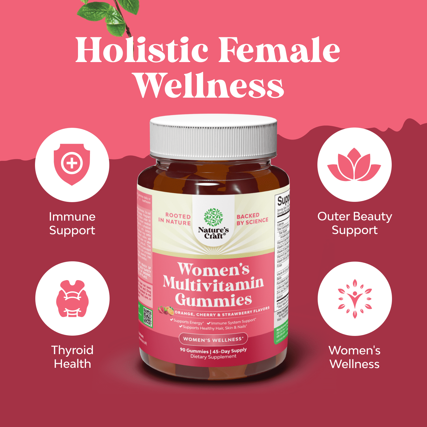 Natures Craft Daily Multivitamin Gummies, Immune Support Supplement for Women, 90 Count