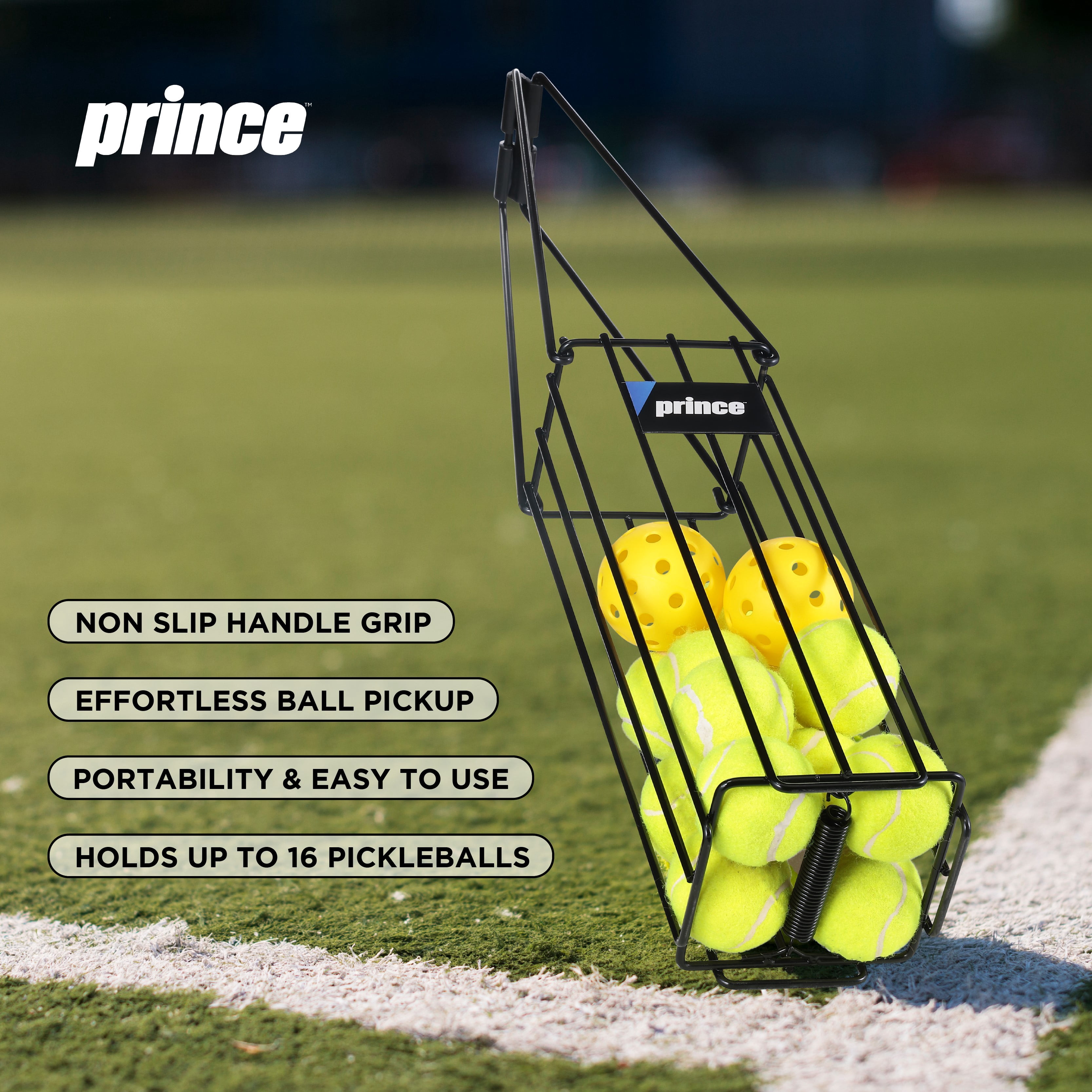 Prince Pickleball Ball Hopper with Non-Slip Handle, Portable Tennis & Padel Ball Collector (Holds Up to 16 Pickleballs)