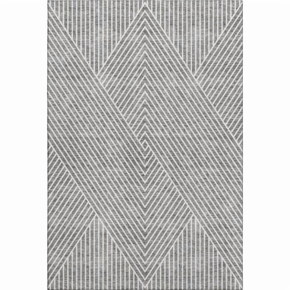 HomeRoots 674657 9 x 12 ft. Gray & Ivory Geometric Transitional Washable Machine Made Rectangle Area Rug with UV Protection