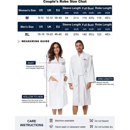 

AW BRIDAL 2Pcs Couple s Terry Cotton Kimono Robe 100% Cotton Spa Bathrobe Set - Unisex Hotel Robe with Script Embroidery