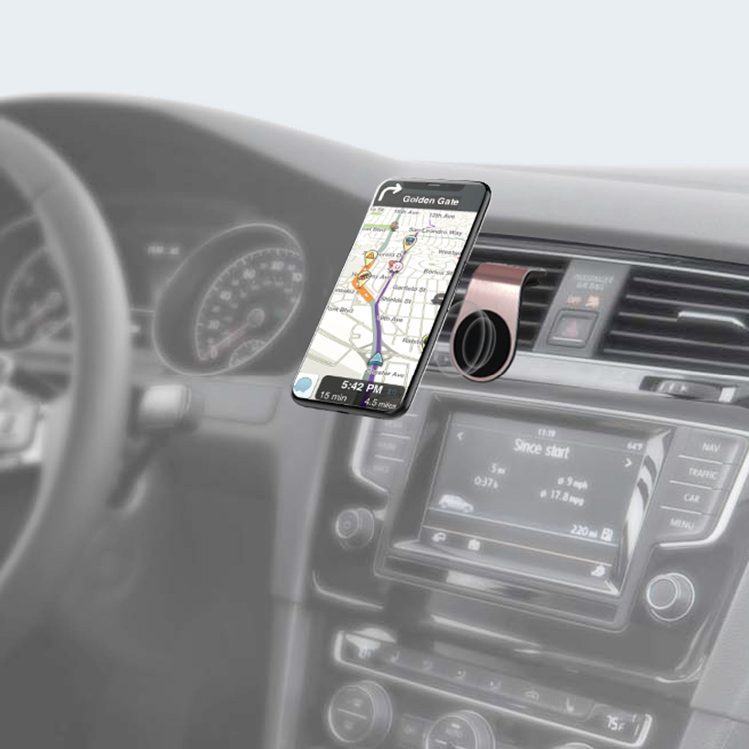 Premier Universal Magnetic Vent Mount for Most Cell Phones in Rose Gold, Black and Silver. Mount designed for all types of car air vents.