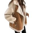 thumbnail image 3 of Women Trendy Winter Coat Faux Lamb Fur Leather Cropped Lambswool Biker Jacket Lapel Zipper Coat Khaki M, 3 of 7