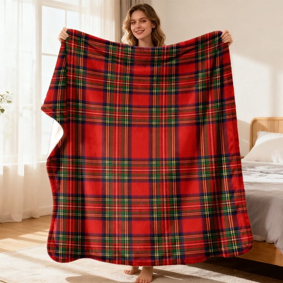 Classic Red Tartan Plaid Flannel Throw Blanket, Soft and Comfortable, All-Season, Machine Washable, for Sofa, Bed, Living Room, Balcony and Home Decor, Birthday Gift