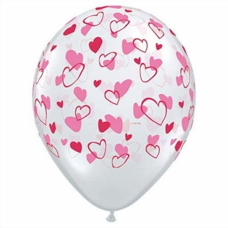 11 inch Red & Pink Hearts Diamond Clear Latex Balloons (6 Pack) - Party Supplies Decorations