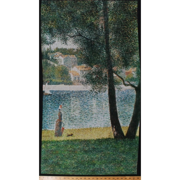 24.5" X 44" Panel Landscape Oil Painting The Seine at Courbevoie Georges Seurat Impressionism Art French Countryside Scenery Scenic Cotton Fabric Panel (SRKD-18472-268 NATURE)