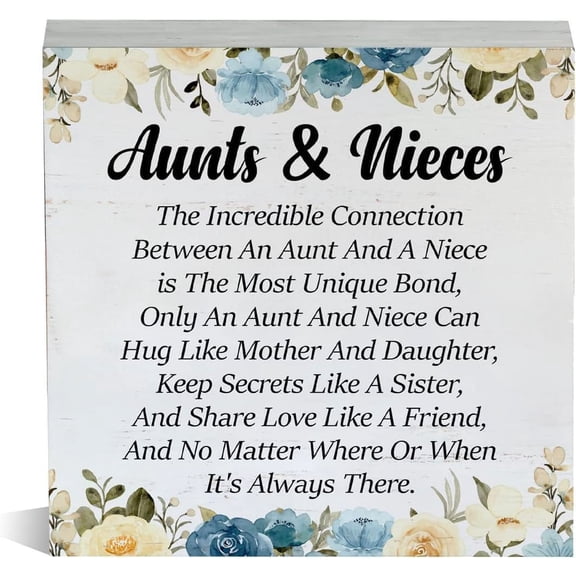 Wooden Box 7x7 Inch Farmhouse Aunts And Nieces Wooden Box Sign Rustic Style Floral Aunt Wood Block Tabletop Sign Decorative Desk Sign Decor For Home Bedroom Shelf