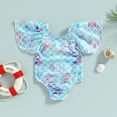 thumbnail image 2 of Fortune 0-4Y Toddler Girl Fish Scale Swimsuits, Baby Big Bow Back Ruffle Sleeve Beachwear, 2 of 7