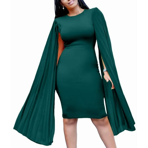 Elegant Dresses for Women Sexy Ruffles Sleeve Stretchy Vintage Cocktail Dress