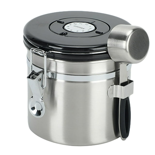 Coffee Canister, Large Capacity Coffee Storage Container and Organizer w/Stainless Steel Scoop, Date Tracker & Co2-Release Valve, Essential Coffee Accessories, Steel