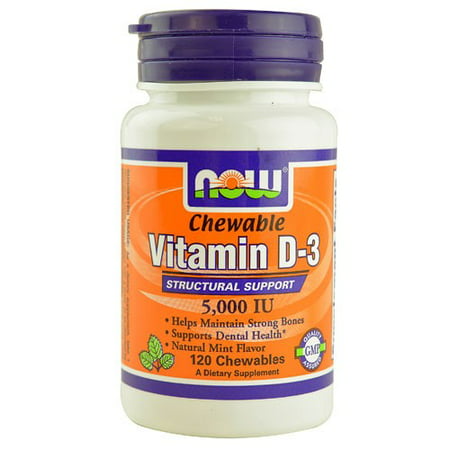 NOW Foods Croquer vitamine D-3, 5000 UI, 120 Ct