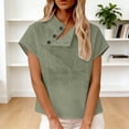 thumbnail image 4 of Short Sleeve Tops for Women Tshirts Cotton Linen High Neck Cap Sleeve Shirt Fashion Casual Cotton Linen Blouses Tops on Sale, 4 of 6