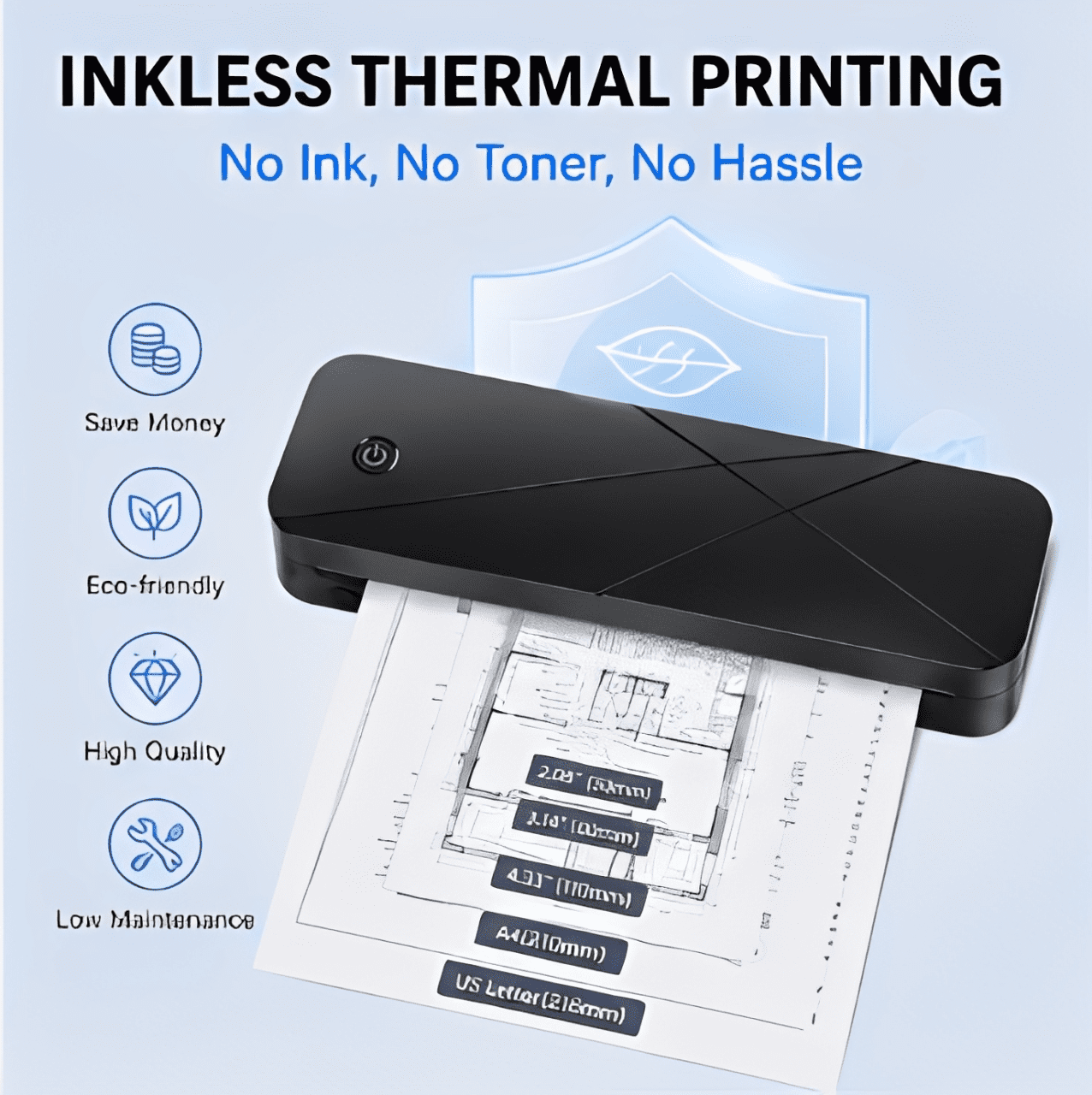 Phomemo Portable Printers Wireless, A282M Bluetooth Thermal Printer, Inkless Mobile Printer Support 8.5'' x 11'' & A4 Thermal Paper, Compatible with iPhone Android Laptop for Office Car Home