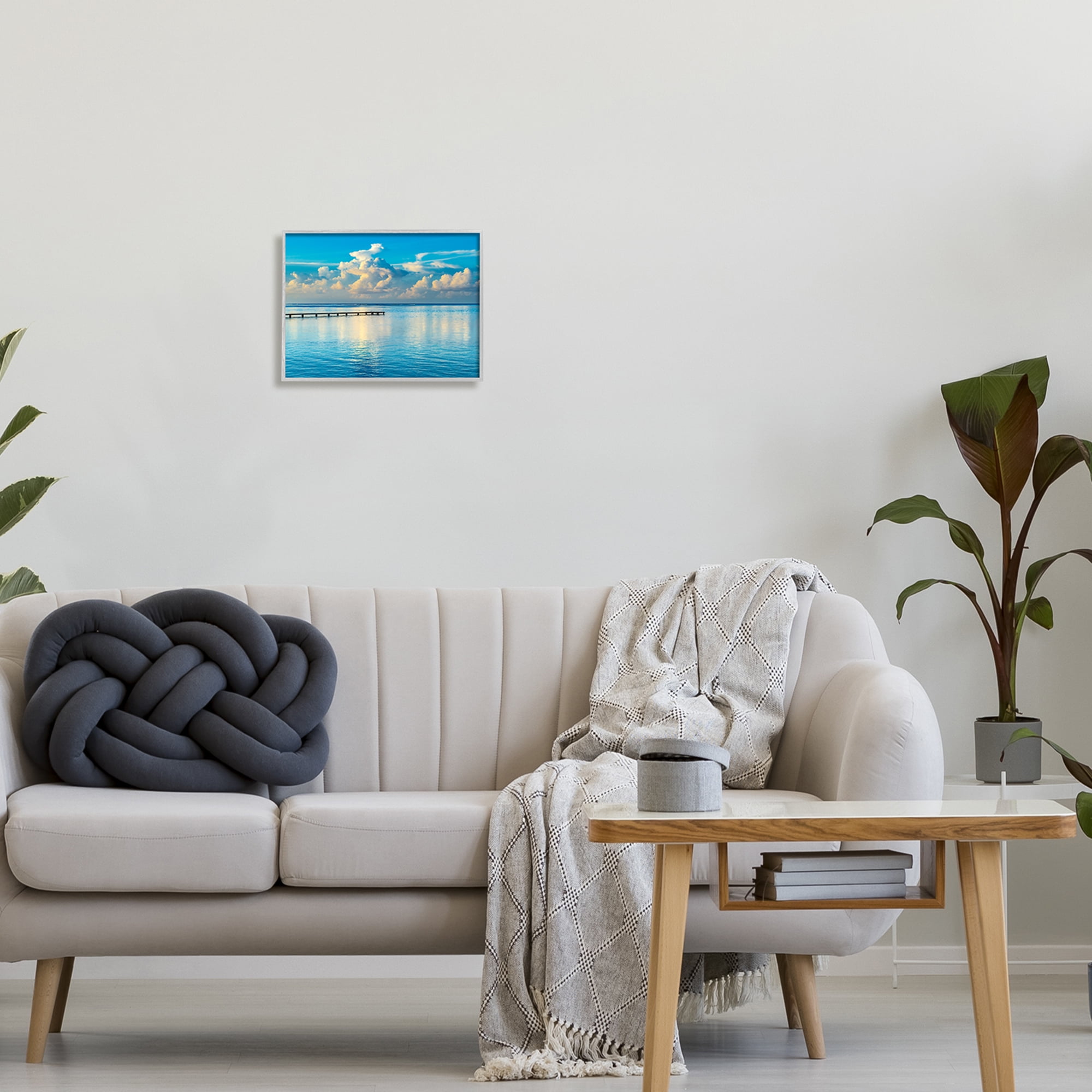Stupell Industries Waterfront Dock Clouds Landscape Photography Gray Framed Art Print Wall Art, 14 x 11