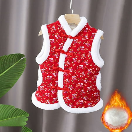 

Baby Girls Coats & Jackets Autumn Winter Quilted Year Floral Vest Outfits Traditional Tang Girls Outdoor Jackets & Outerwear Sportwear