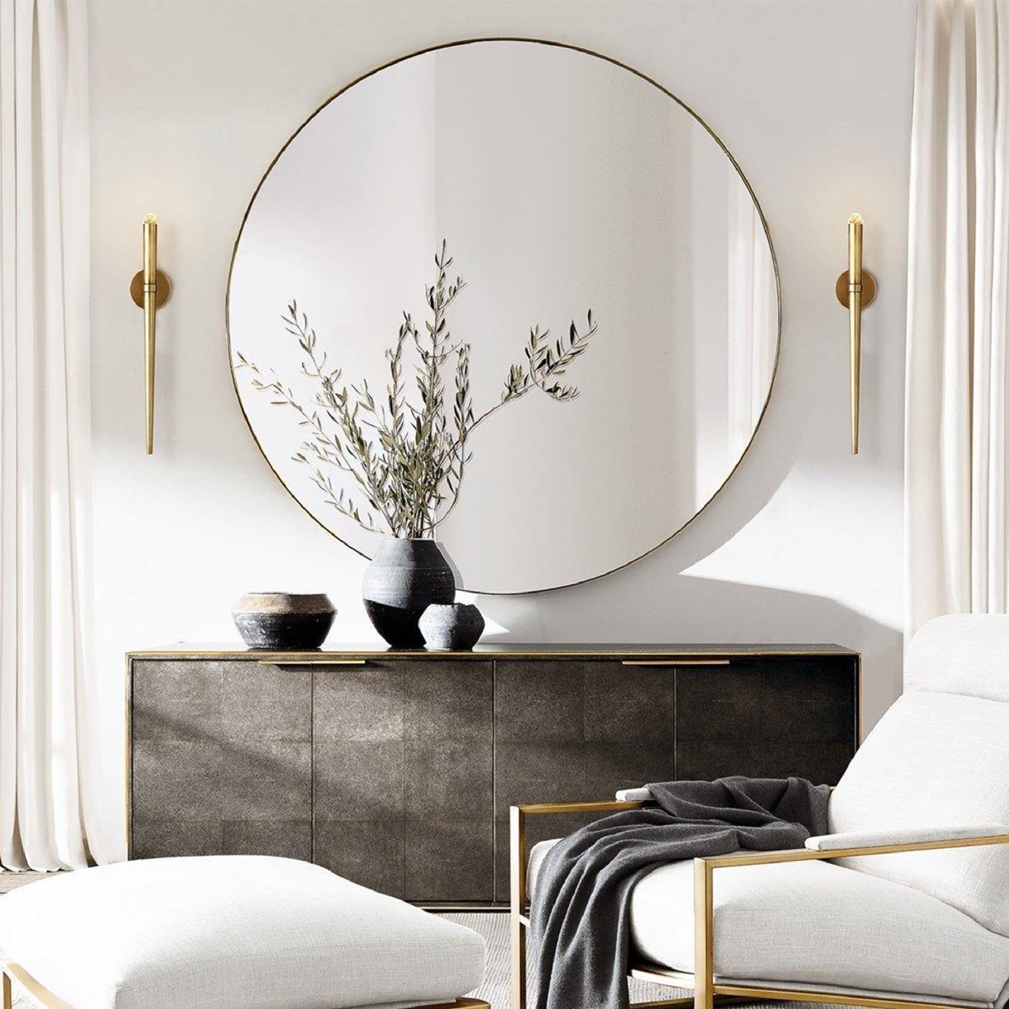 TEHOME 30 x 30'' Brushed Nickel Round Mirror Circle Wall Mirror ...