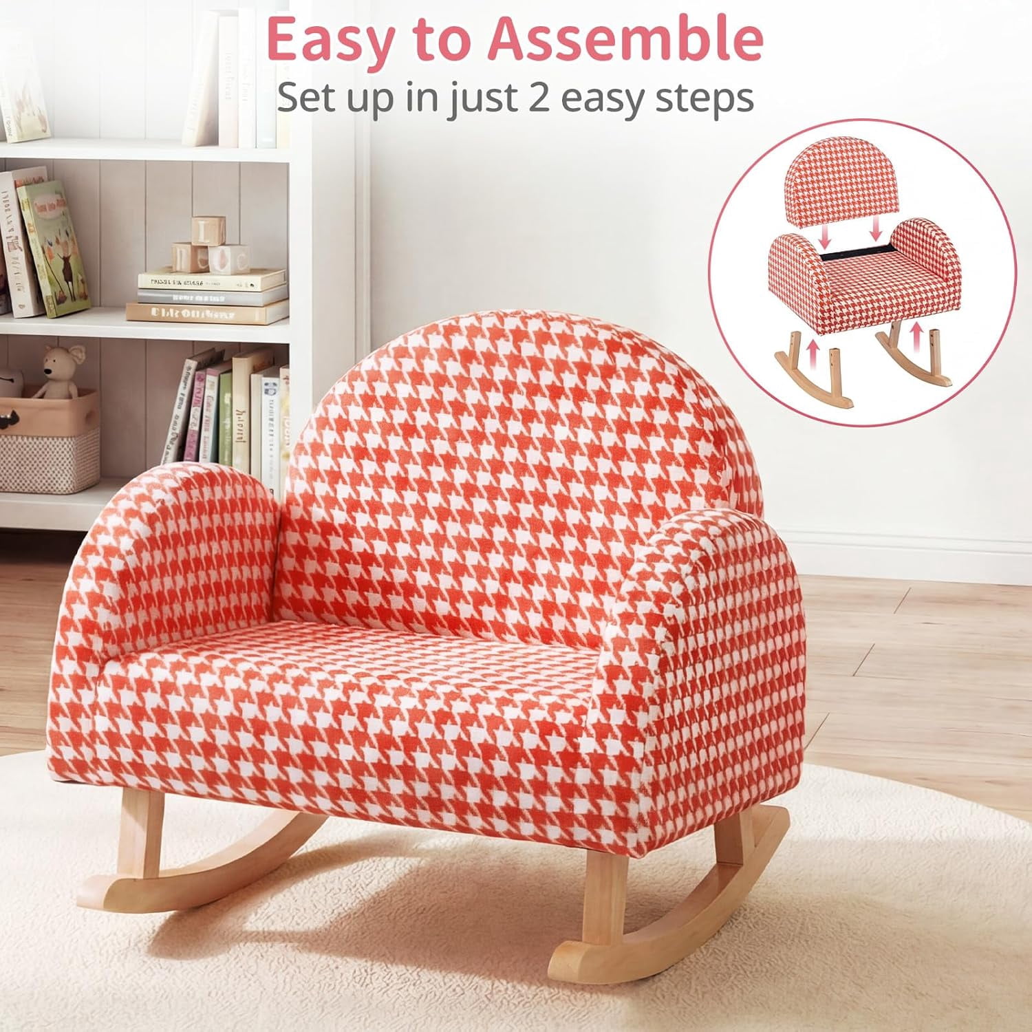 INFANS Kids Sofa, Toddler Rocking Chair with Solid Wooden Frame, Anti-Tipping Design, Plush Fabric, Children Armchair for Nursery Kindergarten Gift for Boys Girls