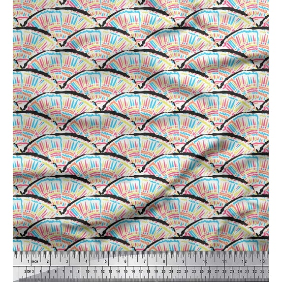 Soimoi Modal Satin Fabric Semi Mandala Brush Stroke Print Fabric by The Yard 42 Inch Wide