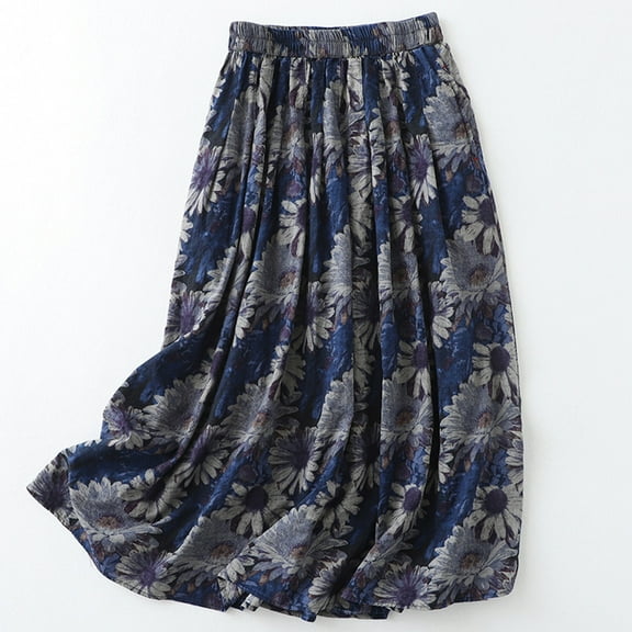 Xunlbb Up to 50% off Maxi Skirt, Women's Summer Casual Printed And Linen A-line Elastic Waist Skirt Gift for Women, Size M-2XL