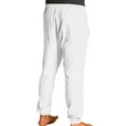 thumbnail image 6 of SOOMLON Jogger Pants for Men Casual Pants Pocket Festival Pants Cotton Linen Double Button Elastic Waist High Waist Overalls Leggings White L, 6 of 6