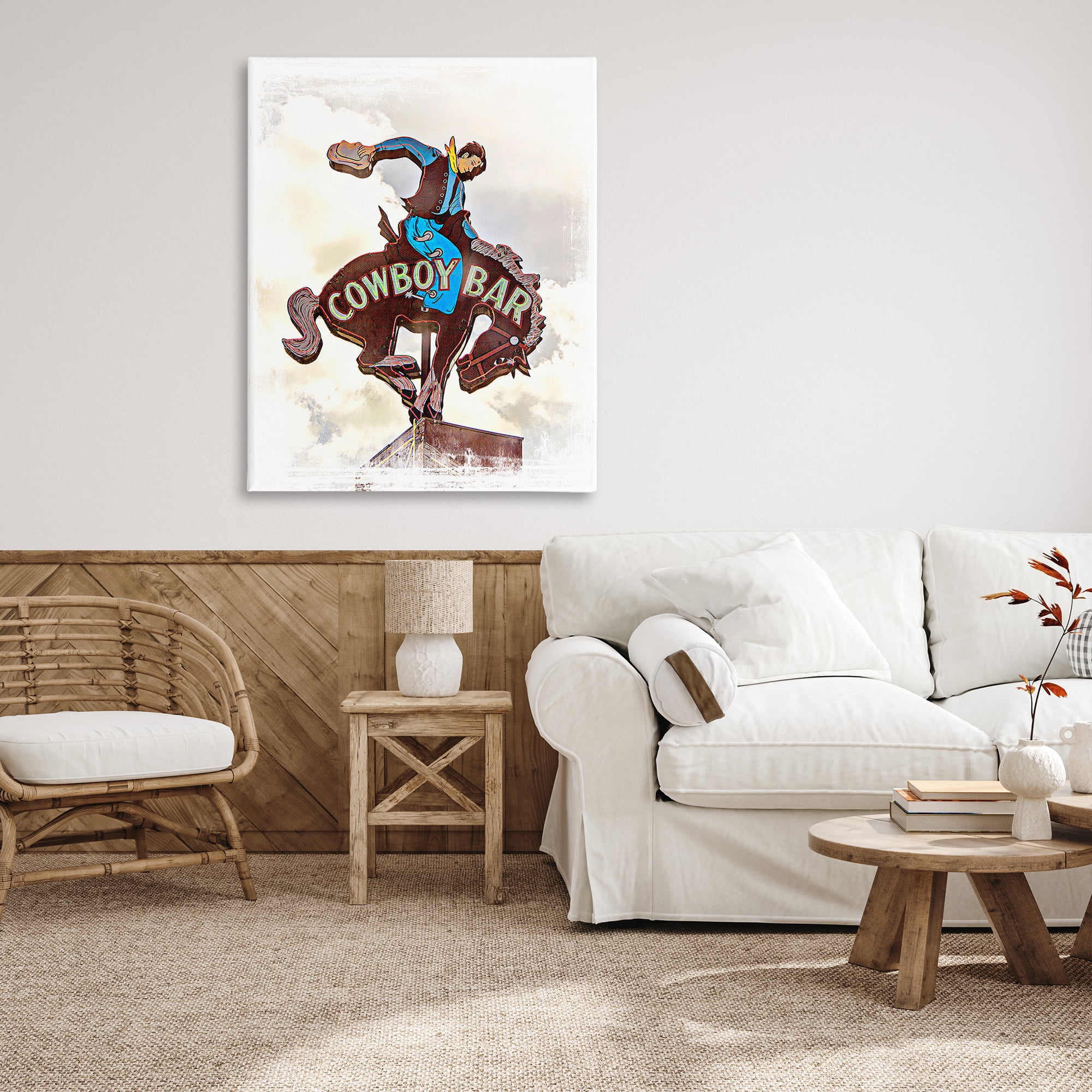 Stupell Industries Cowboy Bar Sign Typography Painting Gallery Wrapped Canvas Art Print Wall Art, 36 x 48
