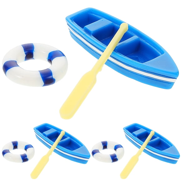 KAKOWELY life buoy models 3 Sets Mini Boat Ornament Mini Boat Decoration with Paddle and Life Ring Micro-landscape Decor Miniature Boat Decoration with Life Ring and Paddle Doll House Decor