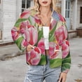 thumbnail image 3 of Jackets for Women Winter Coat Jackets Flannel Stand Collar Jacket(Pink Tulip Bouquet Art Print,Size:S-4XL), 3 of 7