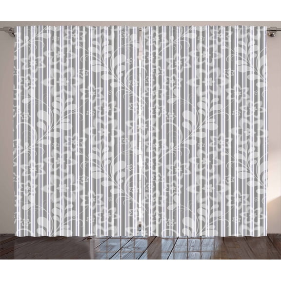 Ambesonne Grey and White Curtains 2 Panel Set, Floral Inspired, 108" x 90", Grey