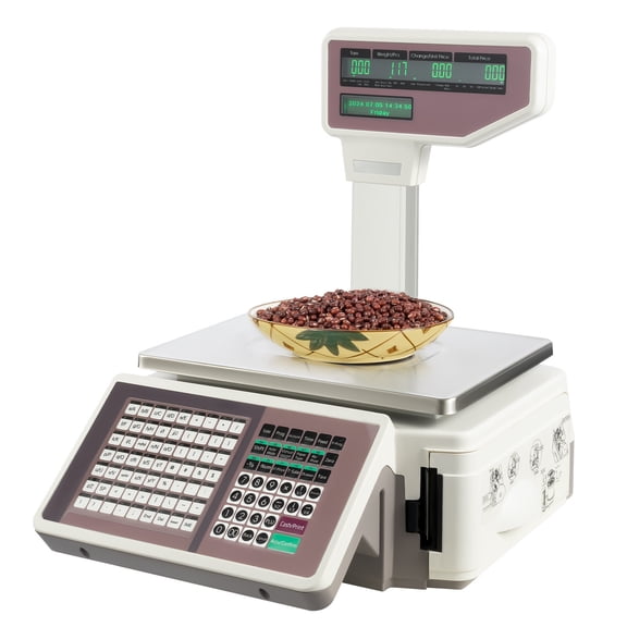 Label Printing Scale, Digital Weight Price Scale LCD Screen Computing Scale with Thermal Label Printer Electronic Weight Scale 66LB/30KG Commercial Meat Produce Weight Scale for Retail, Supermarkets