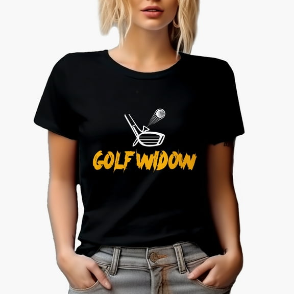 Golf Widow with a Ball & Club, Golf Player, Golfing or Golfer Themed Merch Gift, Black T-Shirt, Small