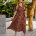 thumbnail image 5 of Zpanxa Women's Plus Size Summer Dresses, Sexy V Neck Short Sleeve Printing Dress, Oversize Elegant Loose Casual Dress, Large Size Long Dress Maxi Dress Orange 4XL, 5 of 7