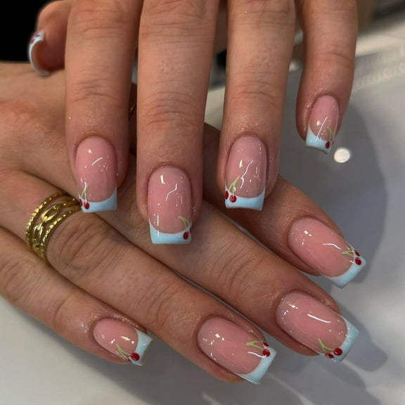 European And American Wear Armor Light Blue French Nail Patch