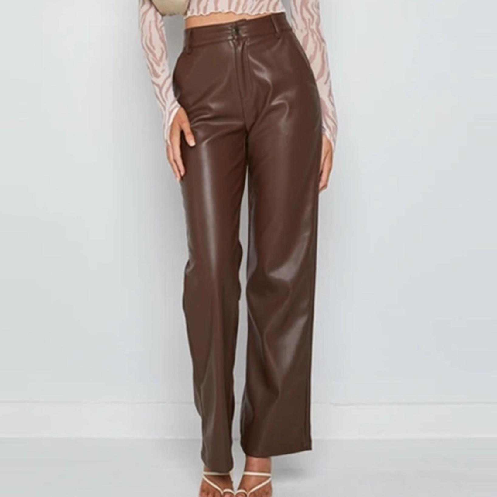 Oksale Faux Leather Pants for Women High Waisted Leggings Pants Wide Leg PU Pants Solid Color Trousers with Pockets 2025 Brown XL