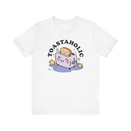 Kawaii Toastaholic T Shirt Cute Toaster Breakfast Lovers Gift Funny Graphic Tee Short Sleeve Round Neck White S-5XL