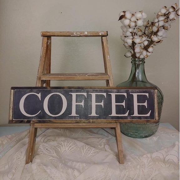 Cskhip Vintage Funny Decor Coffee Sign Farmhouse Rustic Wood Sign 4" x 16"
