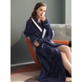 thumbnail image 4 of Unisex Long Color-Block Plush Shawl Collar Thickened Flannel Robe For Home, 4 of 4
